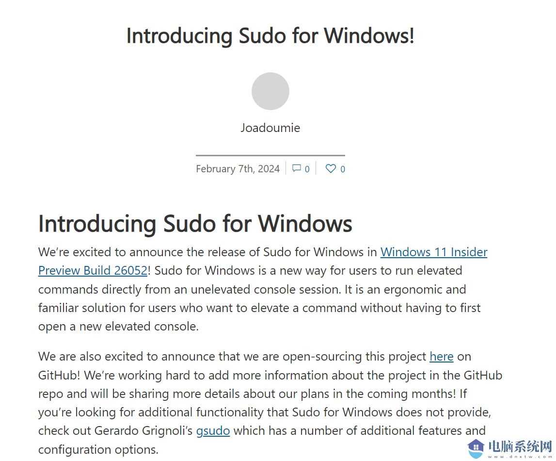 微软Win11 26052.1100二月更新！微软确认将原生支持 Sudo 命令